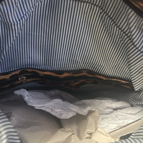 NWT Leopard Moto Jacket Fringe Backpack Handbag - Picture 7 of 8